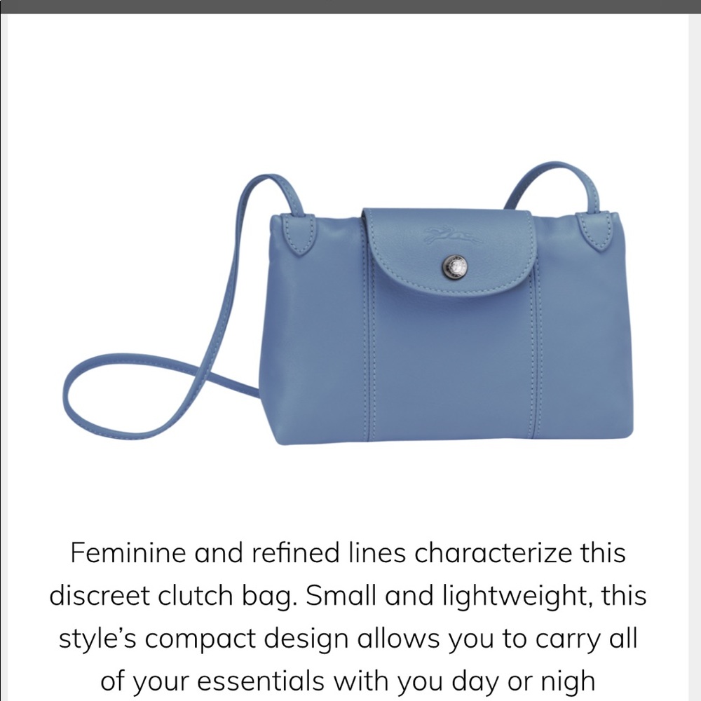 Longchamp Le Pliage Cuir Crossbody Bag - Blue Mist